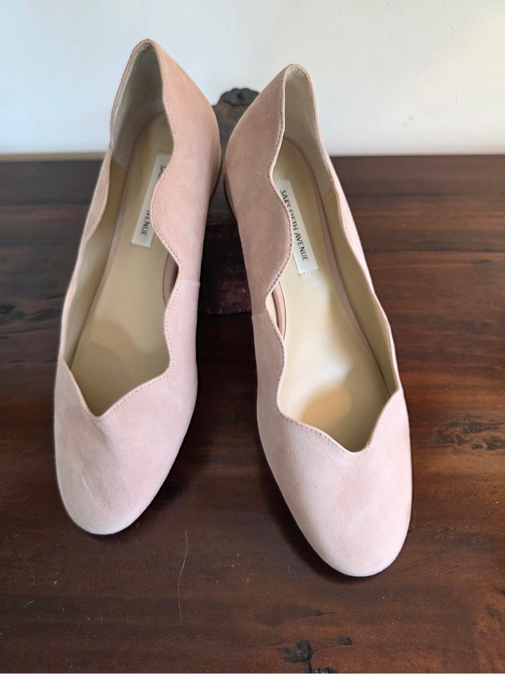 Saks Fifth Avenue Blush Pink Suede Scalloped Ballet Flats